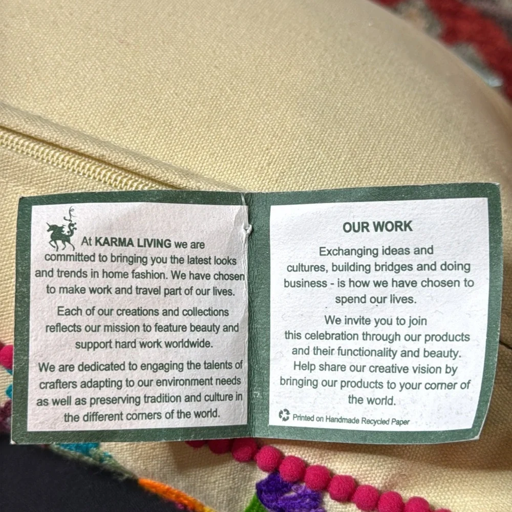 KARMA LIVING “THE EARTH LAUGHS IN FLOWERS” EMBROIDERED LUMBAR PILLOW 14x28 *NWT*